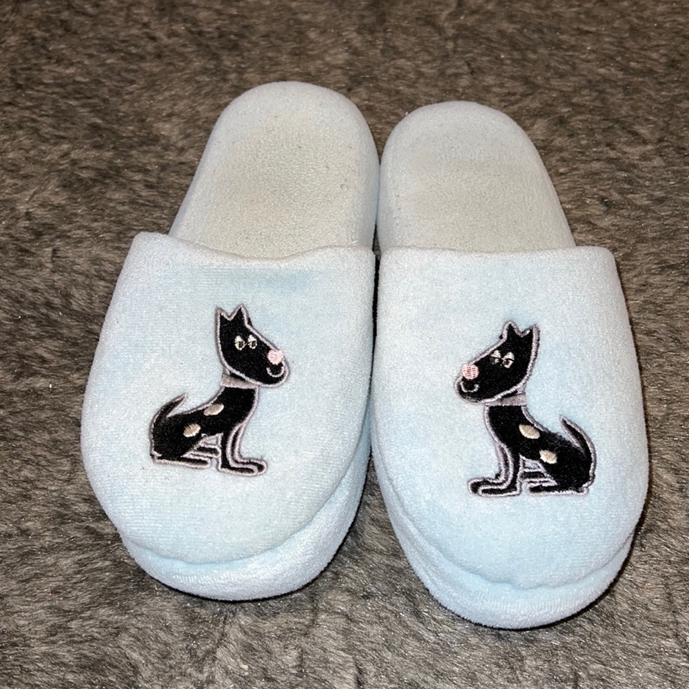 Fuzzy Blue Black poppy HOUSE SLIPPERS NEW